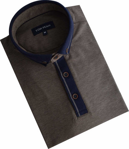 TPP981 Tan Tom Penn Knitted collar Polo