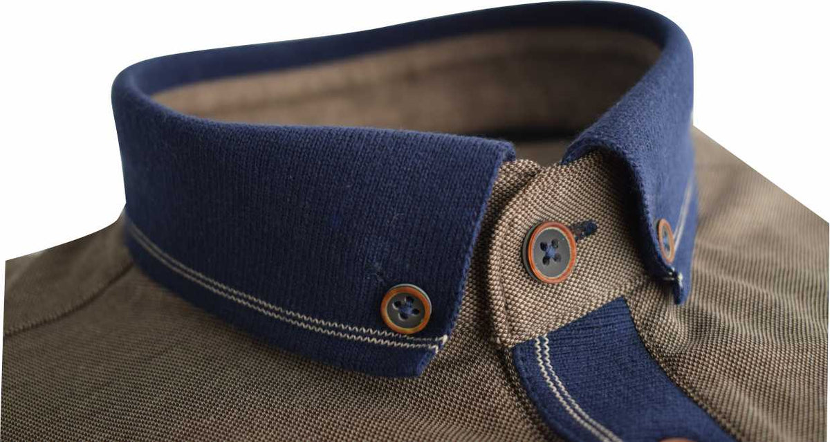 TPP981 Tan Tom Penn Knitted collar Polo