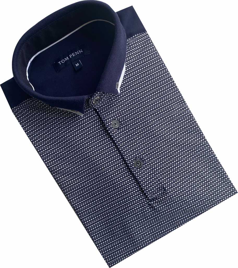 TPP987 Navy Panel Print Polo