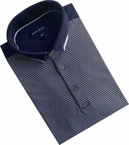 TPP987 Navy Panel Print Polo
