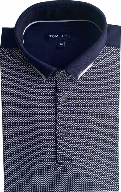 TPP987 Navy Panel Print Polo