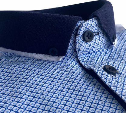 TPP988 W/Blue Panel Print Polo