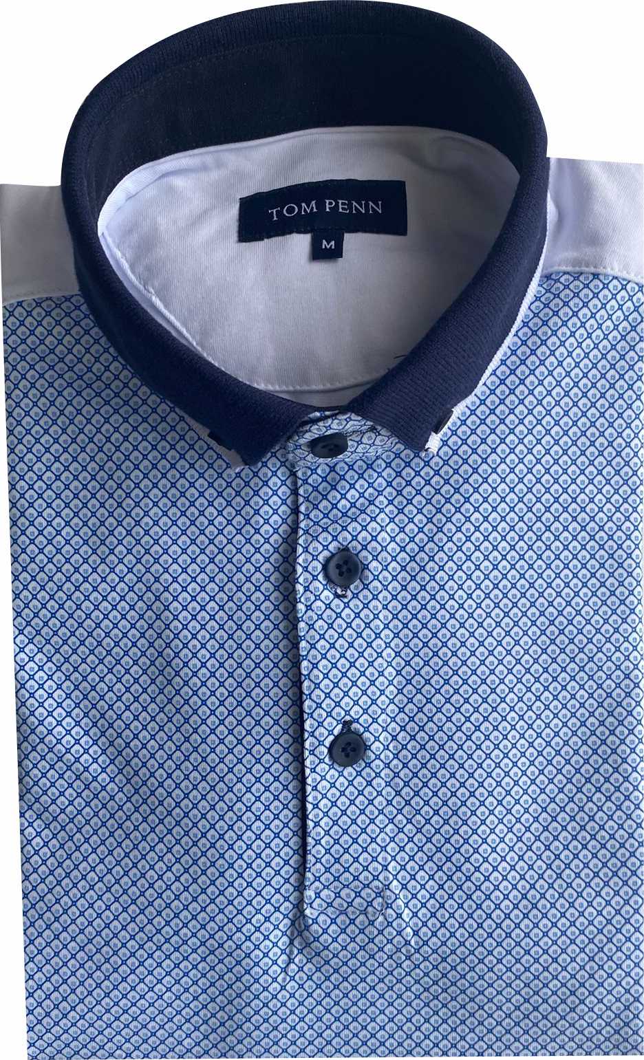 TPP988 W/Blue Panel Print Polo