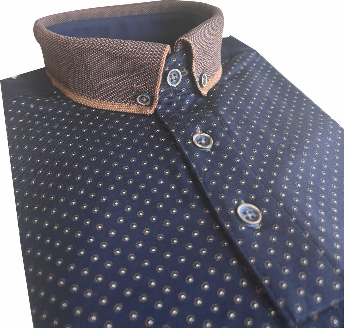 TPP994 Navy / Tan Panel Print Polo