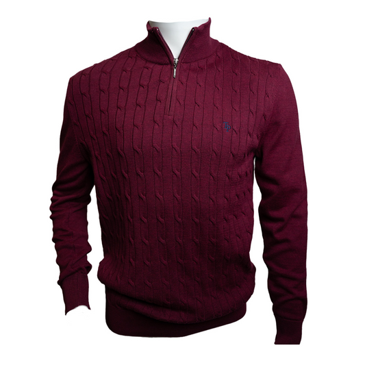 TP057K Burgundy Cable Knit 1/4 Zip Knit
