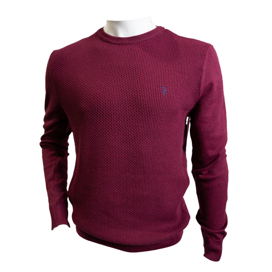 TP058K Burgundy Textured Crew Neck Knit