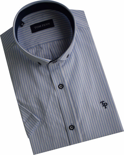 TP937 Sky Blue Tom Penn Short Sleeve Oxford Shirt